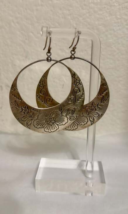 Silpada Jewelry - Silpada W2378 Sterling Silver Etched Floral  Hoop Earrings 2"